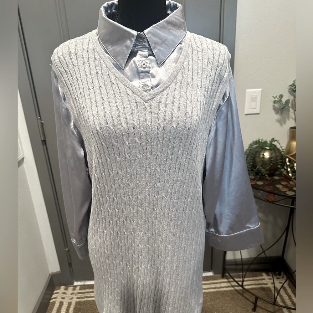 Silver Solid Button Front Drop Shoulder Shirt, - image 1